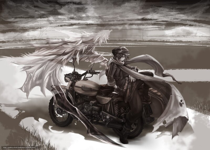 Angel with motorcycle in storm