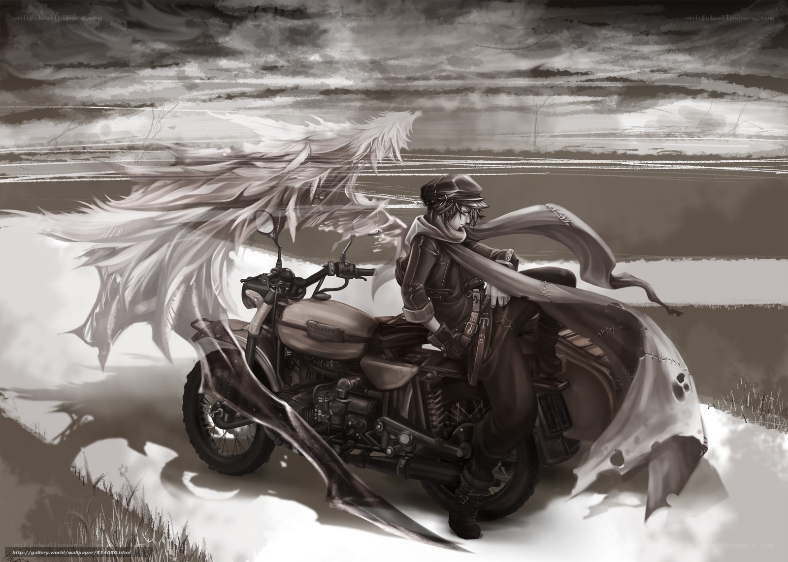 Angel with motorcycle in storm