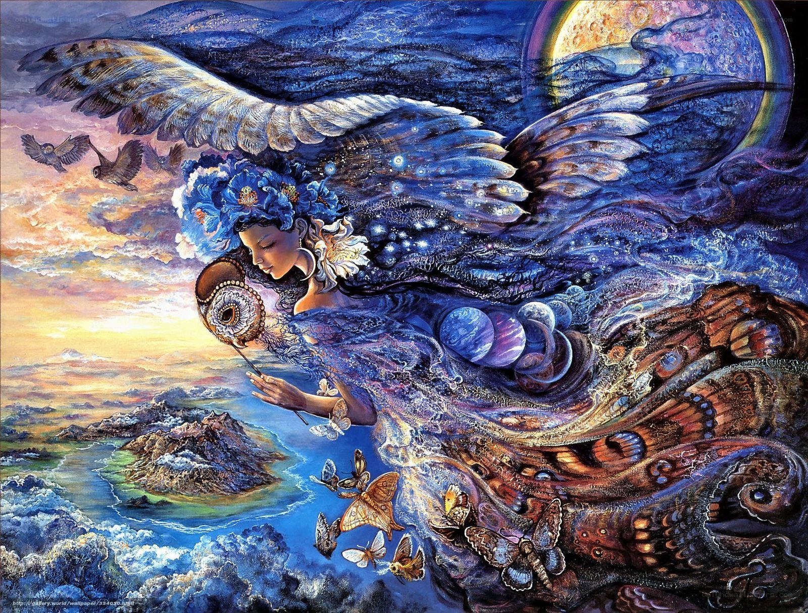 Angel with owl and butterflies