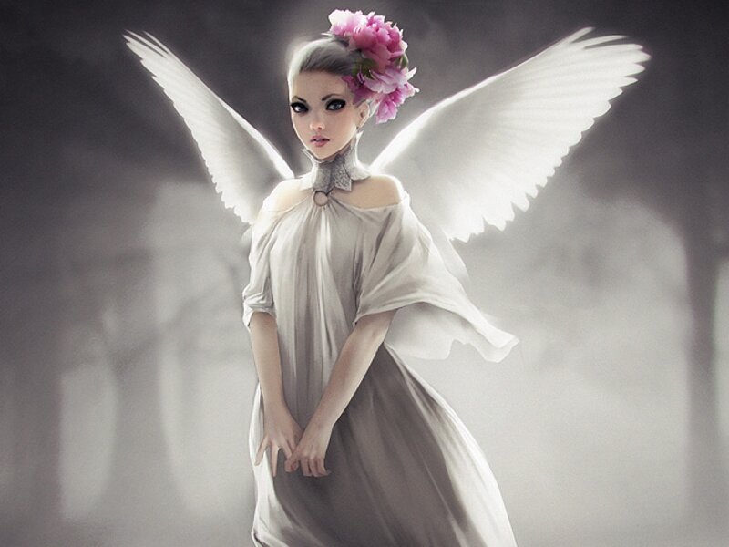 Angel with Pink Flowers