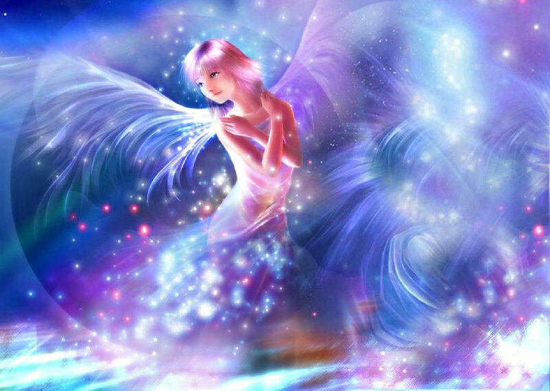 Angel with Pink Hair — Blue, Serene