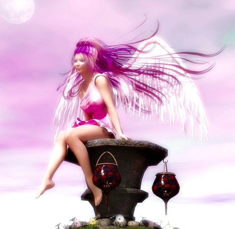 Angel with Pink Hair — Serene