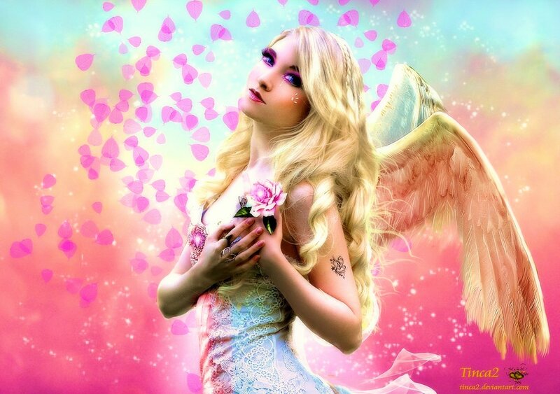 Angel with Pink Rose