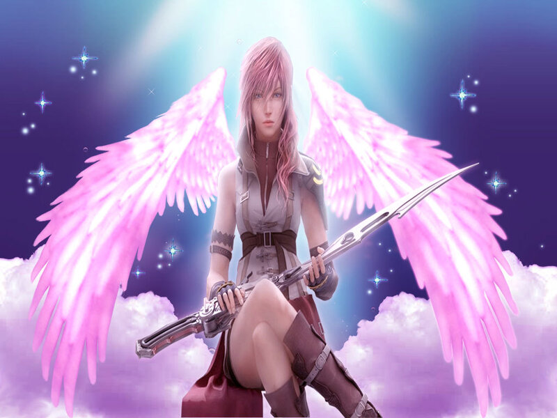 Angel with pink wings and sword
