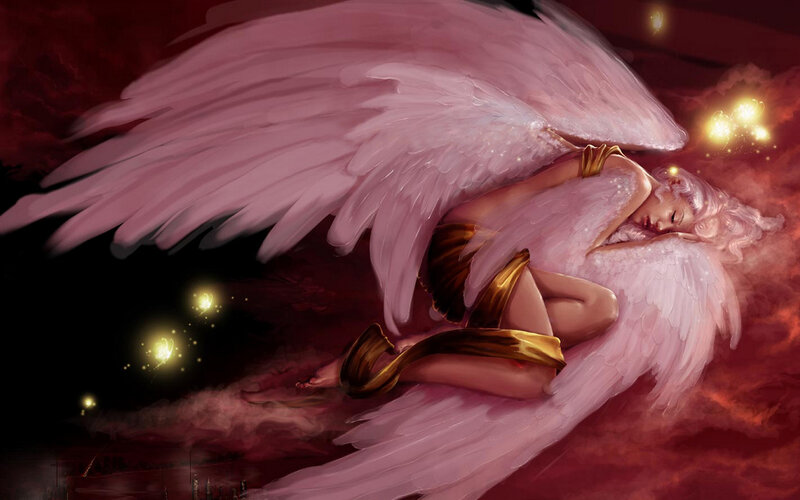 Angel with Pink Wings — Dramatic, Night, Digital Art, Glowing Lights