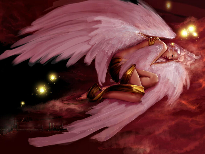 Angel with Pink Wings — Dramatic, Night, Digital Art, Stars