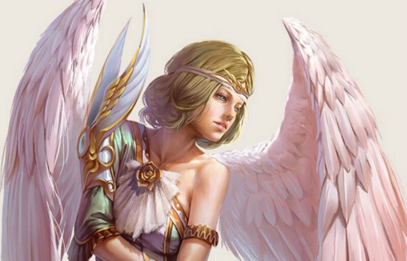 Angel with Pink Wings — Serene, Digital Art, Armor