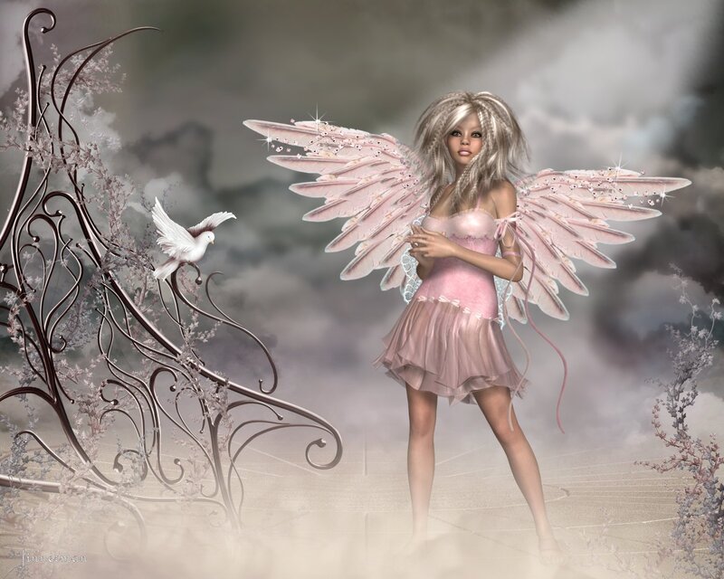 Angel with Pink Wings — Serene, Digital Art, Dove