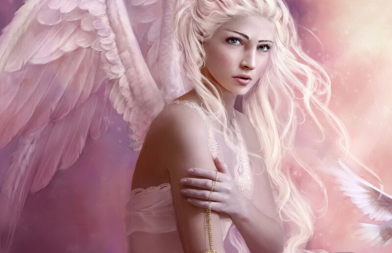 Angel with Pink Wings — Serene, Digital Art, Lace Dress