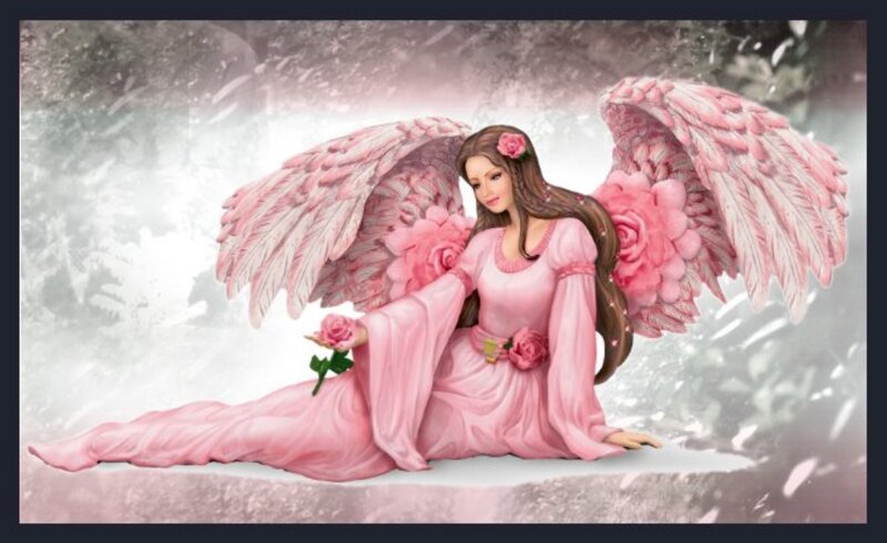 Angel with Pink Wings — Serene, Digital Art, Roses, Dress