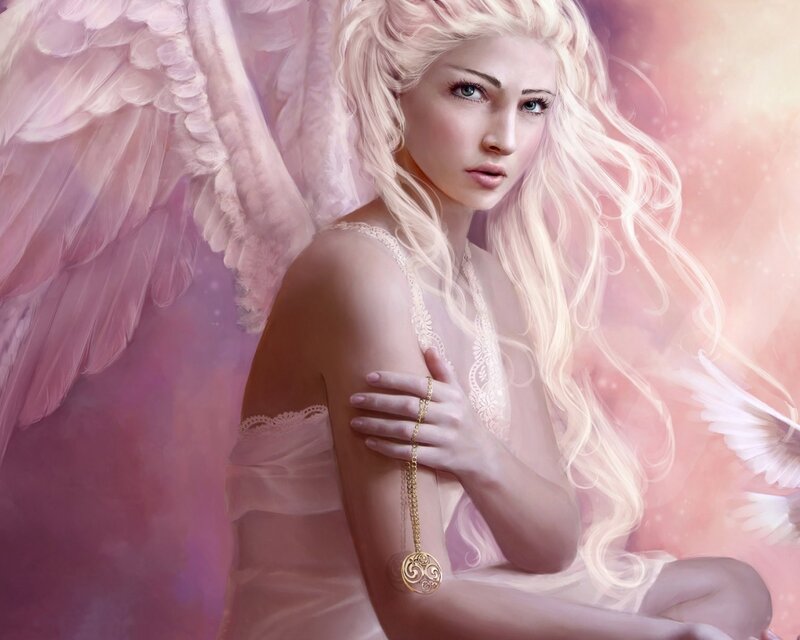 Angel with Pink Wings — Serene, Digital Art