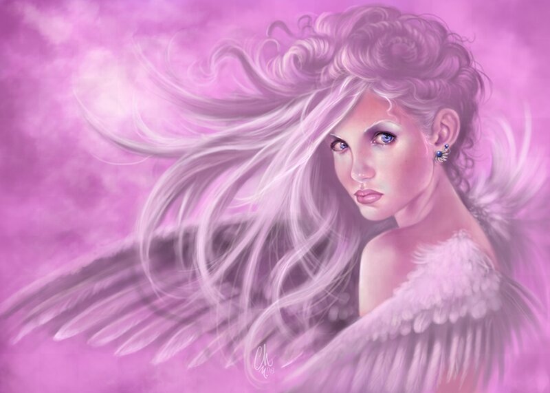 angel with pink wings