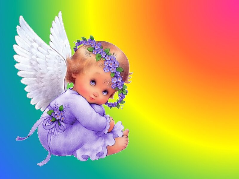 angel with purple flowers
