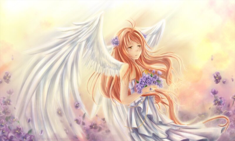 Angel with Purple Flowers — White