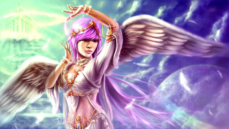 Angel with Purple Hair — Dramatic, Digital Art