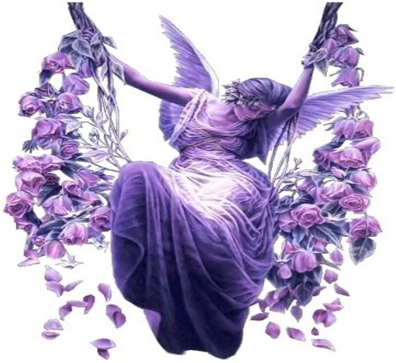 angel with purple roses