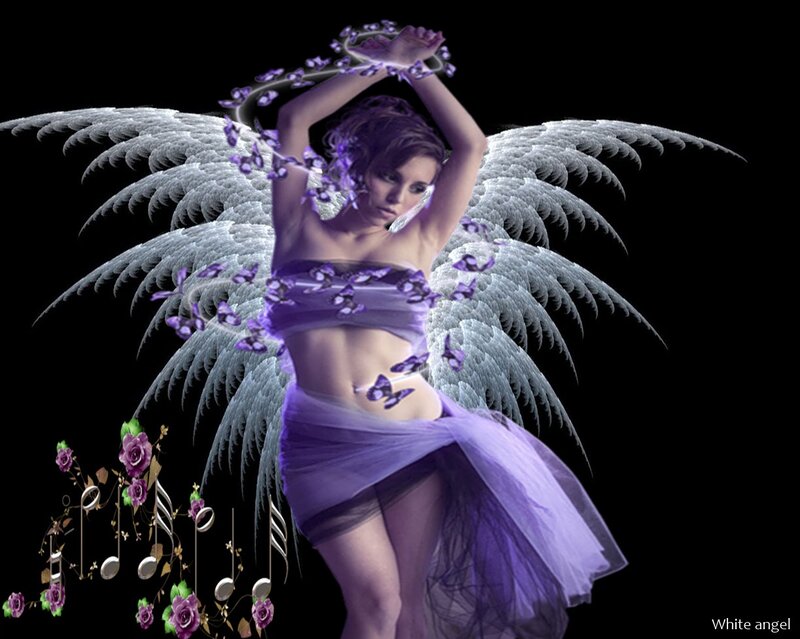 Angel with Purple Wings — Dramatic, Night, Digital Art, Butterflies