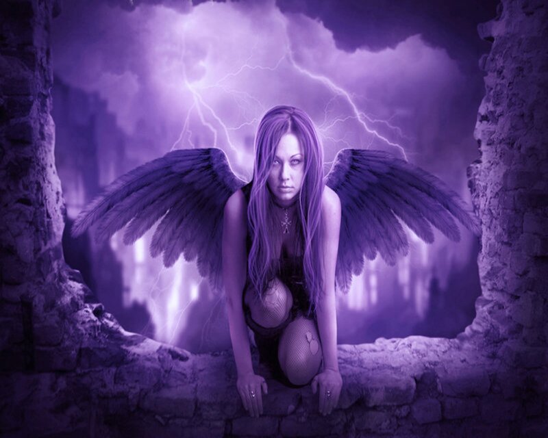 Angel with Purple Wings — Dramatic, Night, Digital Art, Lightning