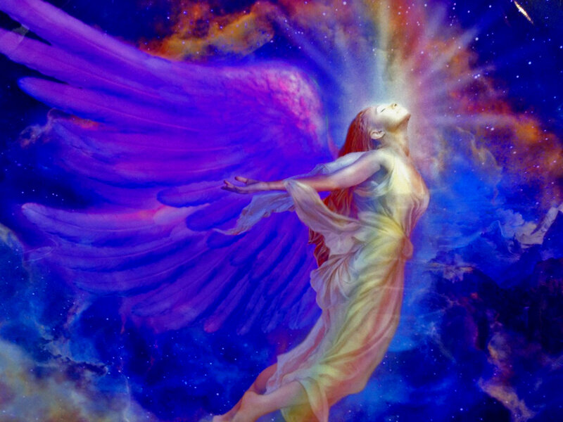 Angel with Purple Wings — Serene, Night, Digital Art, Dress