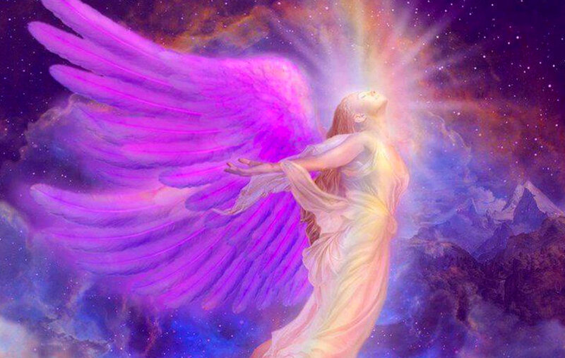 Angel with Purple Wings — Serene, Night, Digital Art, Light