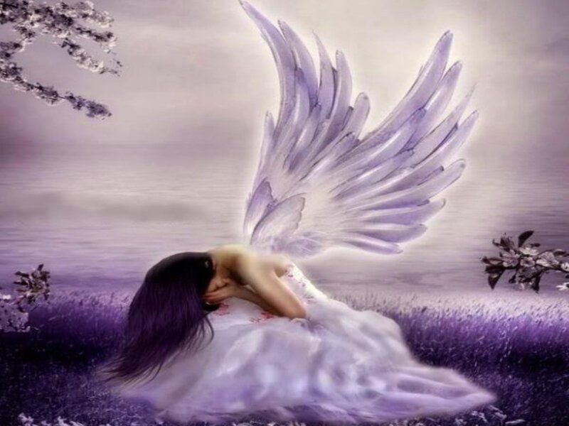 Angel with Purple Wings — Serene, Spring, Digital Art