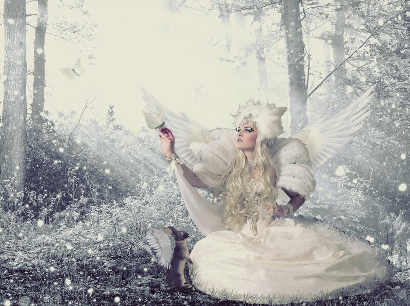 Angel with Rabbit — White