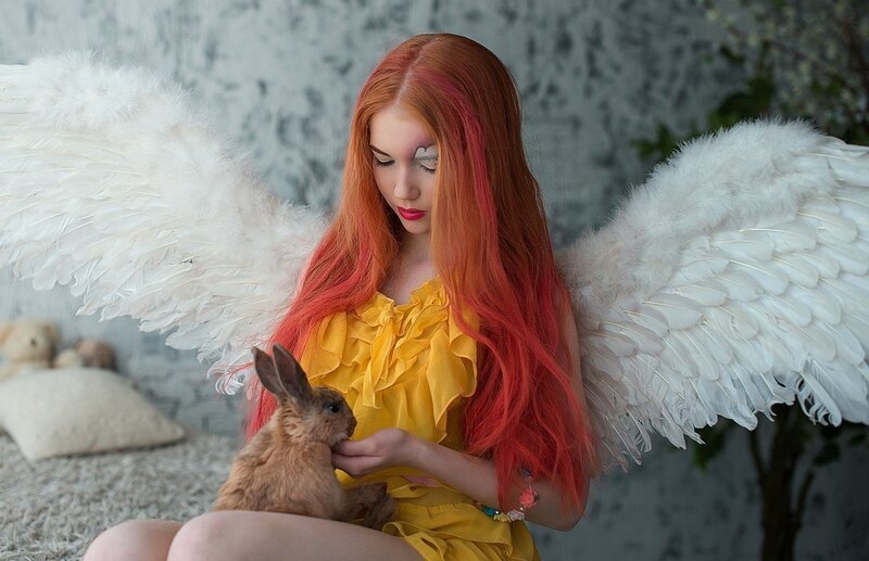 Angel with Rabbit — Yellow