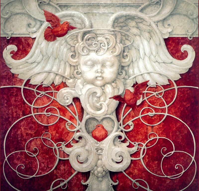 Angel with red birds