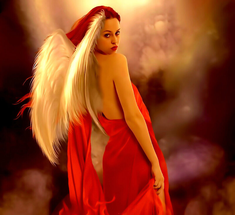 Angel with Red Dress — Dramatic, Digital Art