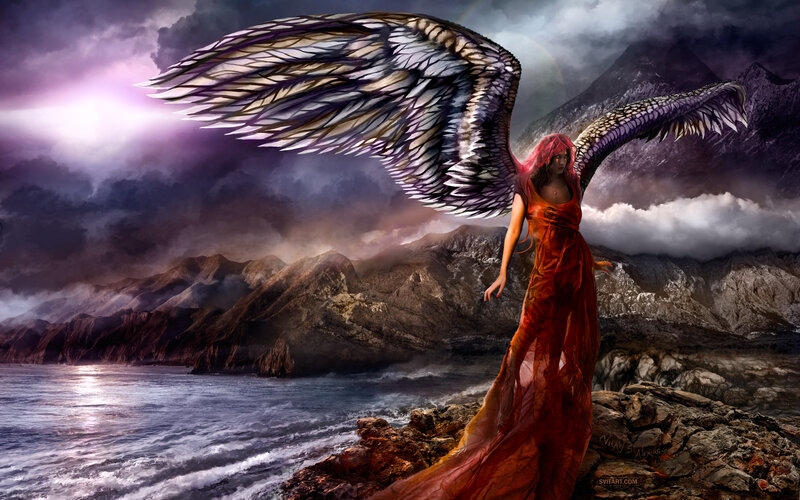 Angel with Red Dress — Dramatic, Night