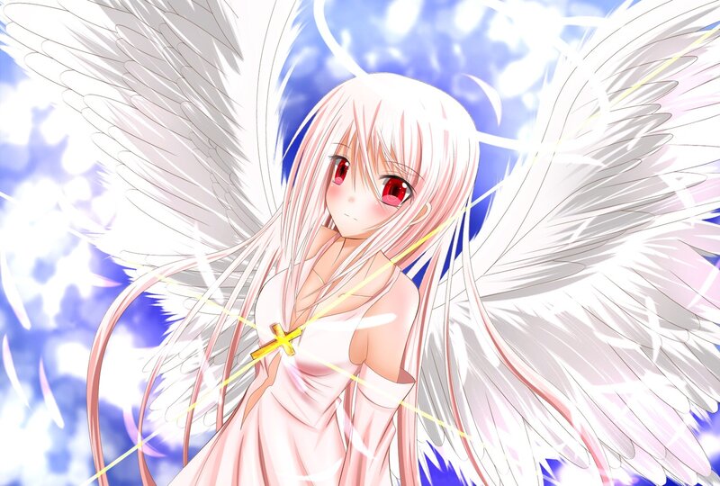 angel with red eyes and wings