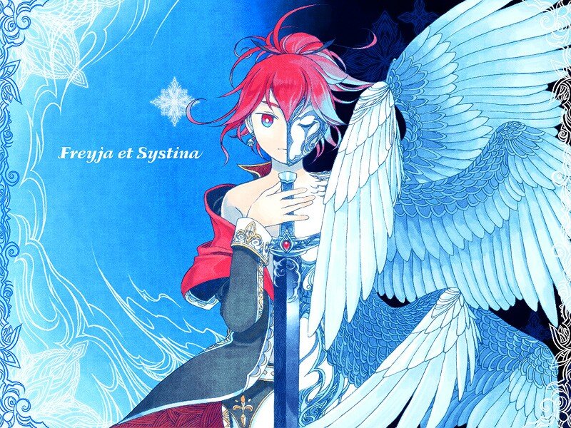 Angel with red hair and sword