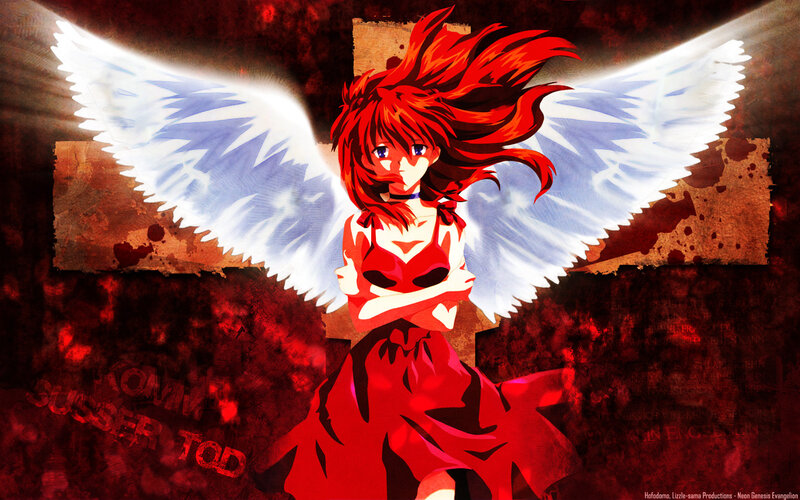 Angel with red hair and wings