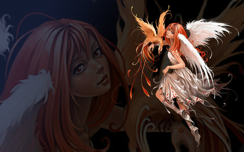 angel with red hair and wings