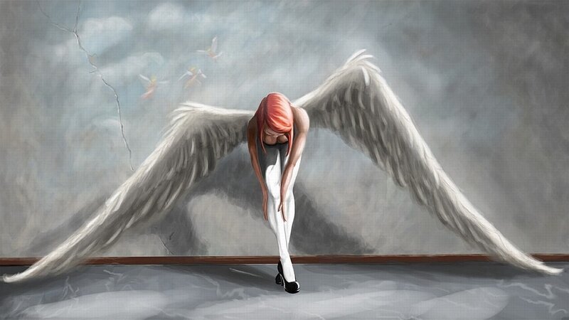 angel with red hair and wings
