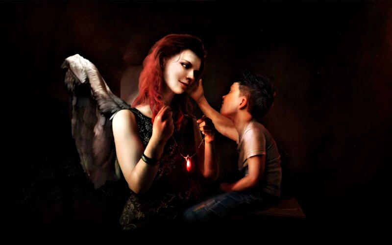 Angel with Red Hair — Black, Dramatic, Night