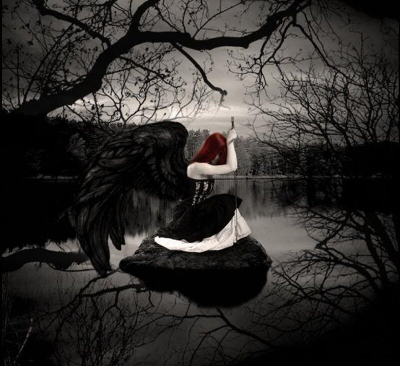 Angel with Red Hair — Black, Dramatic