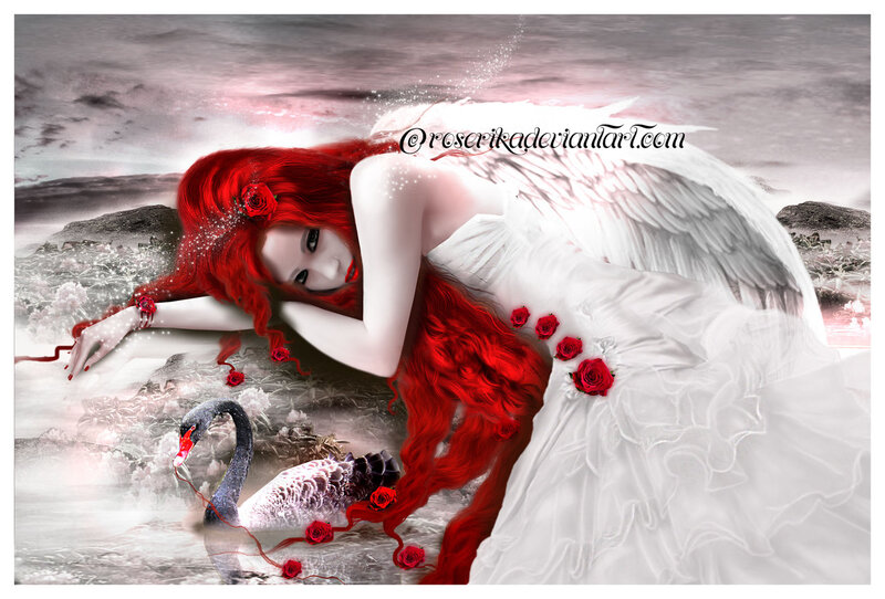 Angel with Red Hair — Dramatic, Digital Art, Swan