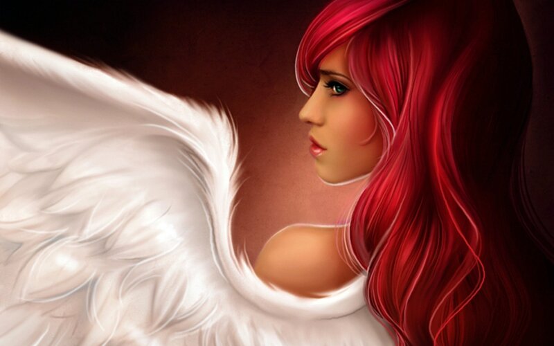 Angel with Red Hair — Dramatic, Digital Art, Wings, Red Hair