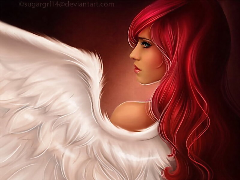 Angel with Red Hair — Dramatic, Digital Art, Wings