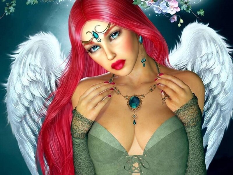 Angel with Red Hair — Dramatic, Night, Digital Art