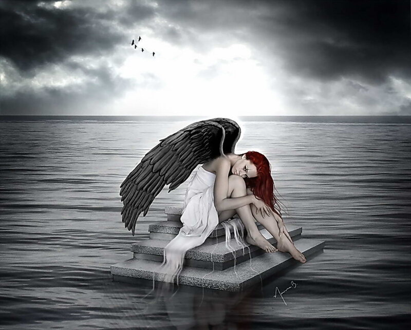 Angel with Red Hair — Gray, Dramatic
