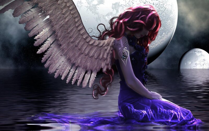 Angel with Red Hair — Purple, Dramatic, Night