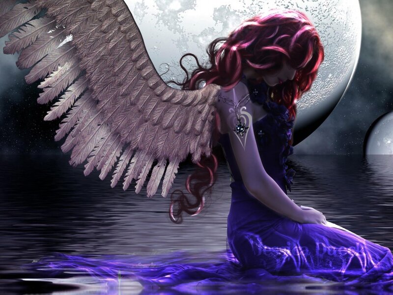 Angel with Red Hair — Purple, Dramatic