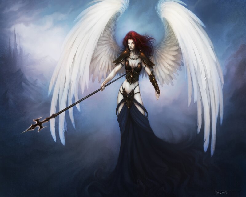 Angel with Red Hair — White, Dramatic, Night, Digital Art