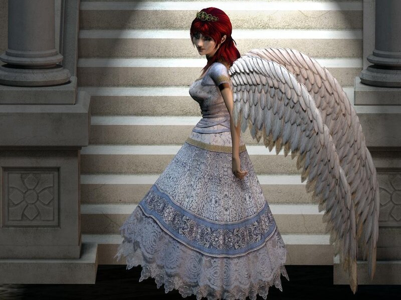 Angel with Red Hair — White, Serene, 3d Render