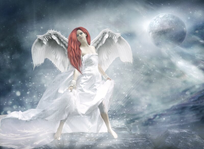Angel with Red Hair — White, Serene, Night