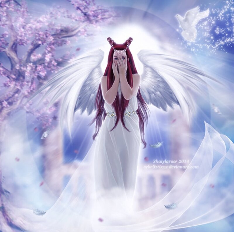 Angel with Red Hair — White, Serene, Spring