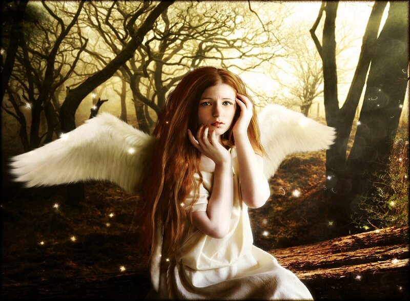 Angel with Red Hair — White, Serene