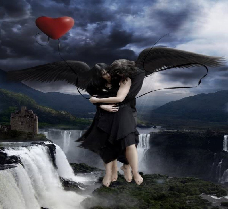 angel with red heart balloon